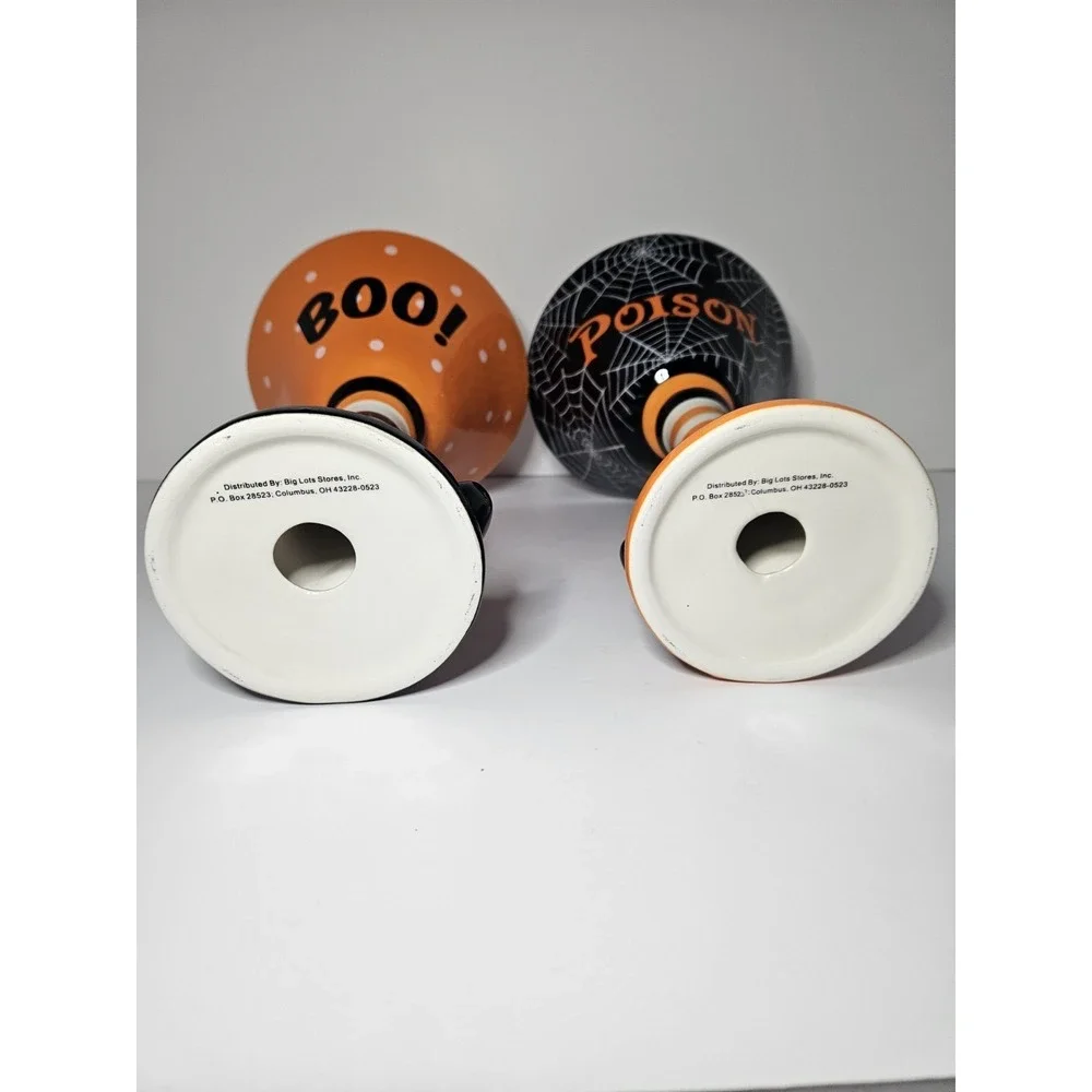 Big Lots Halloween Witch Legs Ceramic Candy Bowl Set Boo Poison Orange Black